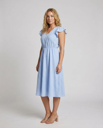 Women's V-Neck Midi Dress Ruffle Sleeves