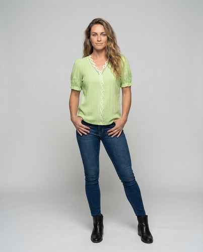 Women V-neck blouse puff sleeves