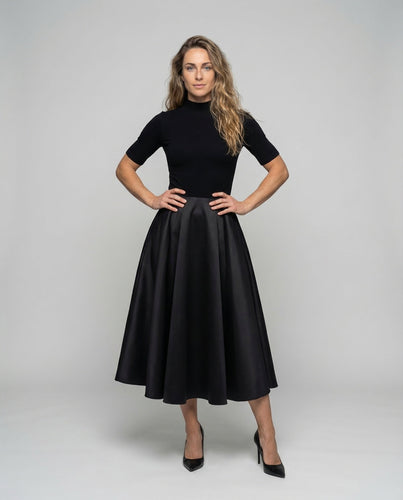 Women Evening Ensemble Turtleneck Top Satin Ball Skirt