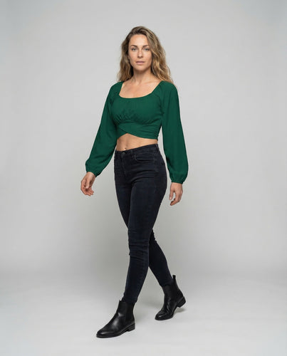 Women Cropped Top Balloon Sleeves