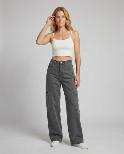 Women's Wide Jeans Pants Cargo Pockets