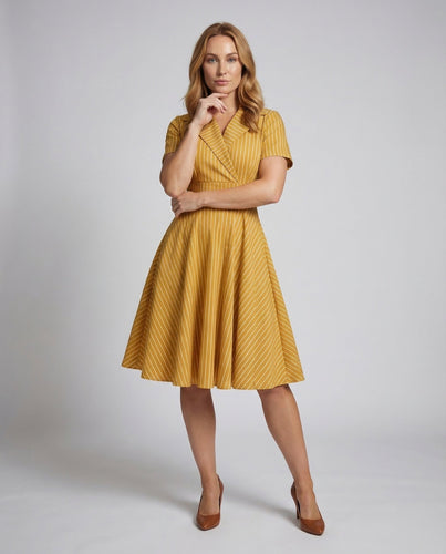 Women's petticoat dress with lapel collar swing skirt