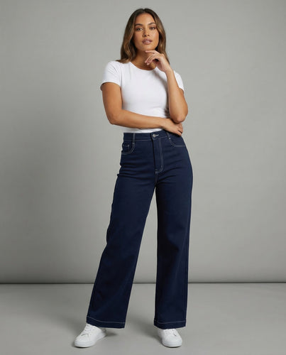 Women's Denim Pants Utility Style Contrast Stitching