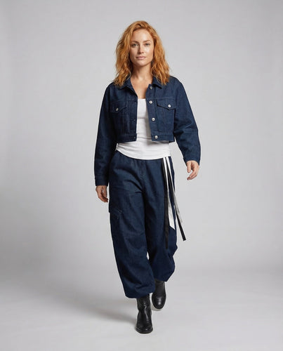 Women Boxy Denim Jacket Cropped Look