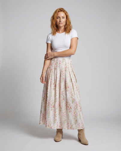 Women's Pleated Maxi Skirt Floral Look