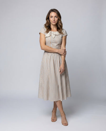 Women's Striped Midi Dress Sailor Collar