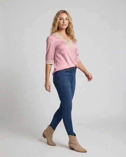 Ladies Satin Blouse V-Neck Lace
