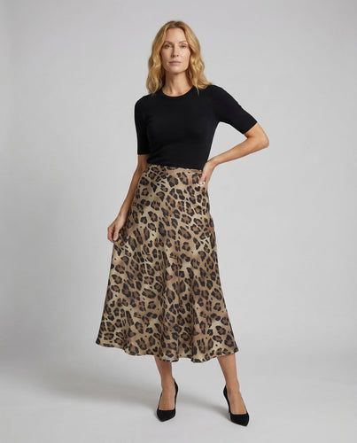 Ladies Satin Swing Skirt Animal Print