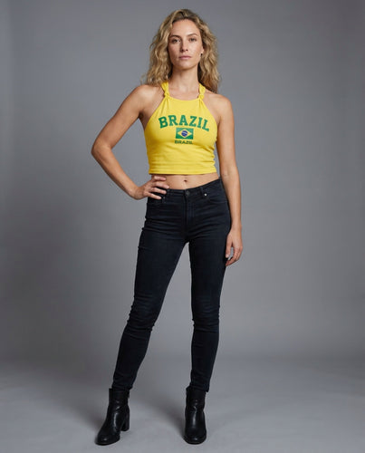Women's Halter Crop Top Emblem Print
