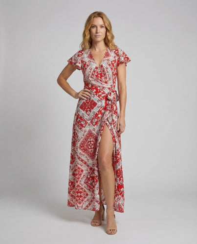 Women Overlapping Maxi Dress Side Slit