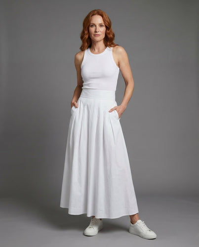 Ladies Wide Maxi Skirt Elastic Waistband