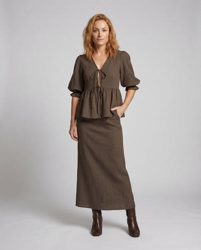 Ladies Peplum Blouse Set Tailored Maxi Skirt