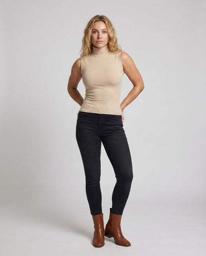 Women Sleeveless Turtleneck Top Stretch Jersey