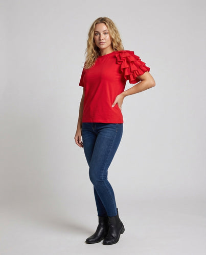 Ladies Asymmetrical Ruffle T-Shirt Tiered Ruffle