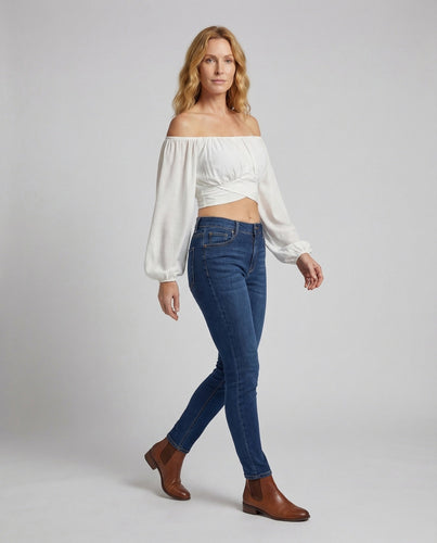Women's Carmen Top Balloon Sleeves Wrap Waist
