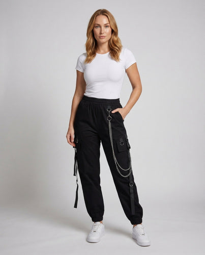 Women Cargo Jogger Pants Decorative Strips