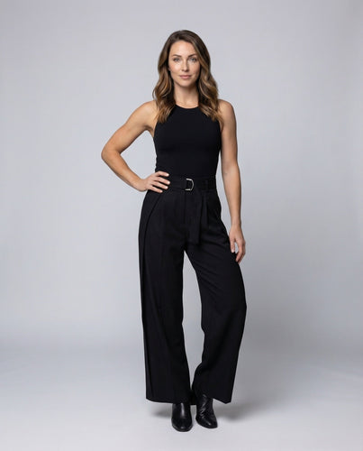 Women's pleated trousers D-ring tie belt