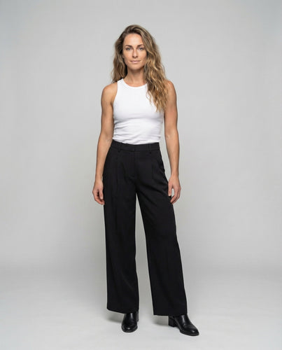 Ladies Pleat Trousers Wide Leg