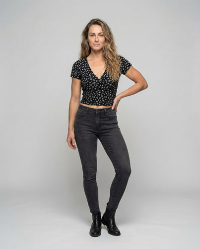 Women Wrap Crop Top Rose Print