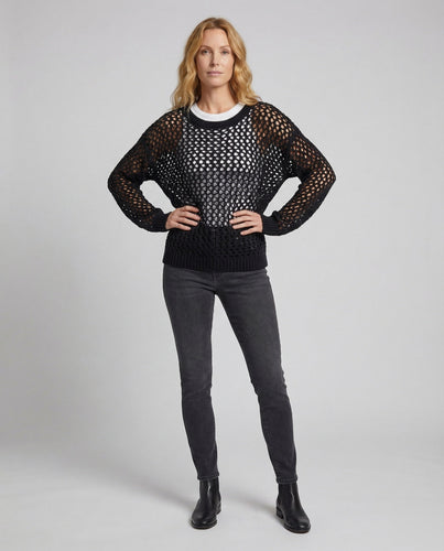 Women's Oversized Mesh Sweater Ribbed Hem
