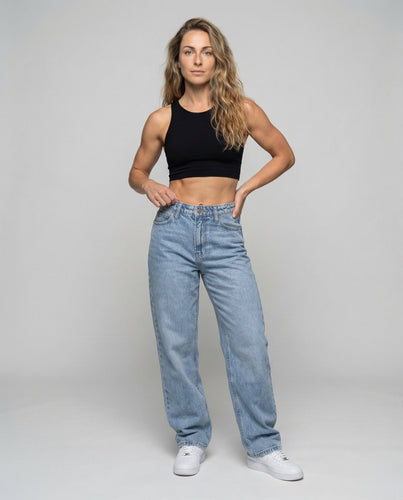Women's High-Waisted Jeans Straight Hip Fit