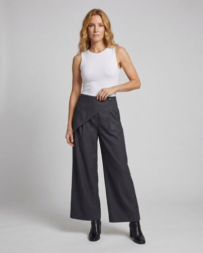 Ladies Culotte Pants Wrap Waist Button Detail