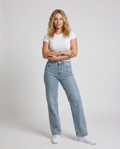 Women's Straight Jeans Rhinestone Trim