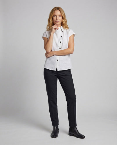 Women's Linen Blouse Top Offset Button Placket