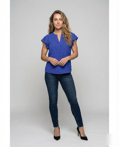 Women's Blouse Shirt with Pimple Structure and Ruffle Sleeves