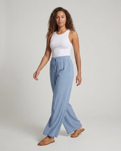 Women's Palazzo Pants Linen Look with Drawstring Waist