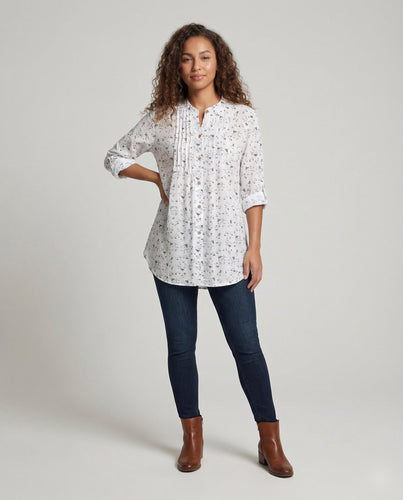 Women's Tunic Blouse Stand Collar Pleats