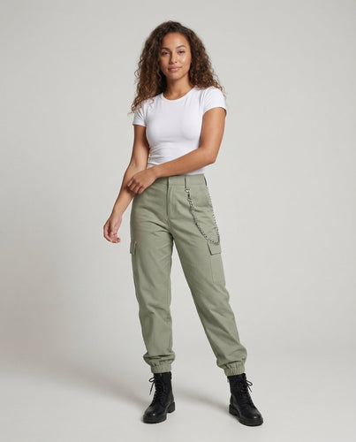 Women's Workwear Pants Chain Detail Loose Fit