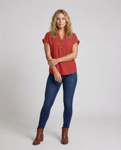 Women's Tunic Shirt Decorative Button Placket Linen Look