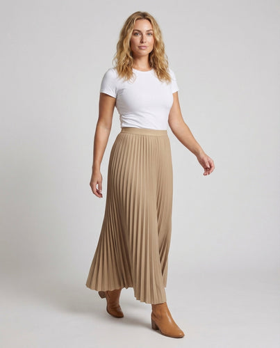 Ladies Pleated Midi Skirt Elastic Waistband