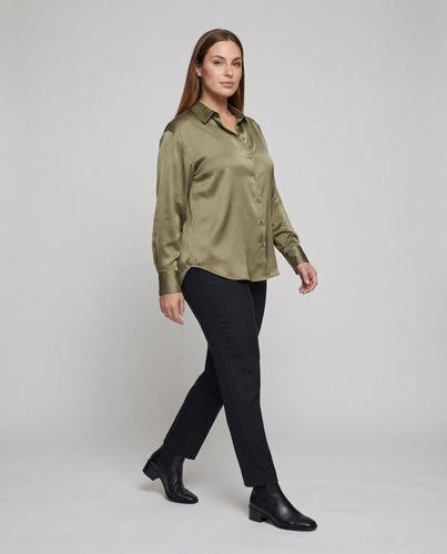 Women's Satin Shirt Blouse Extended Back Hem