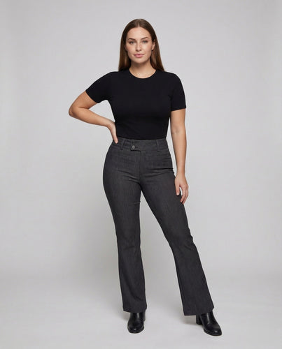 Women’s Fabric Trousers Double Button Waistband Piped Pockets