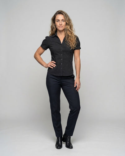 Women’s Shirt Blouse Pinstripe Turn-up Sleeves