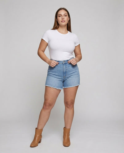 Women's Waist-Shaping Jeans Shorts Frayed Hem