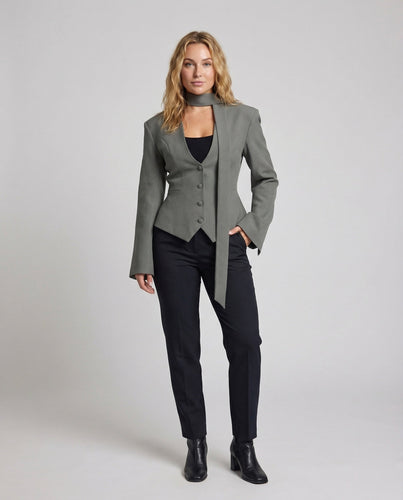 Women Tailored Blazer Tie Scarf
