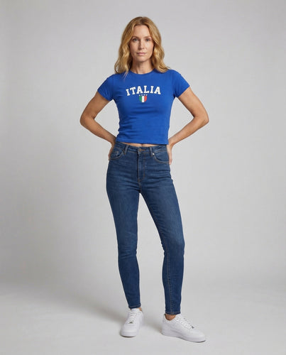 Ladies Fan-Crop Shirt Italy Print