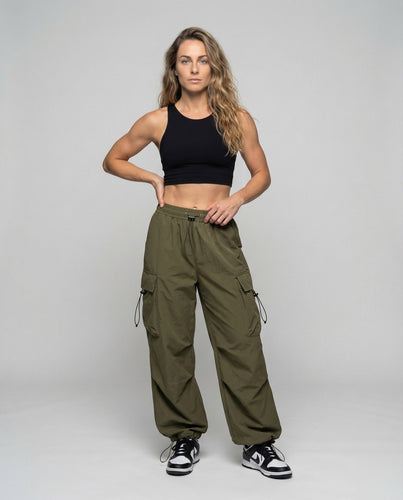 Women's Extra Wide Cargo Pants with Drawstring Waistband
