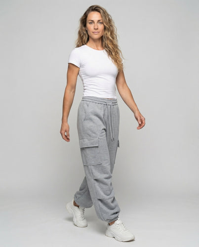 Women Oversize Sweat Cargo Pants Drawstring Waistband