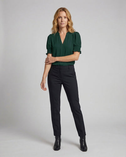 Women V-Neck Blouse Ruched Puff Sleeves