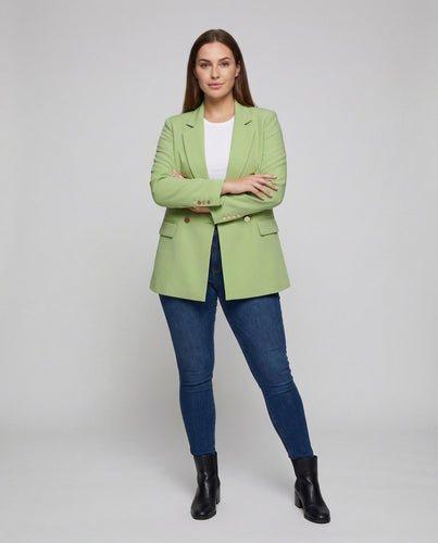 Women Double-Breasted Blazer Metal Buttons