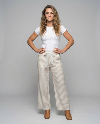 Women Striped Linen-Effect Lounge Pants
