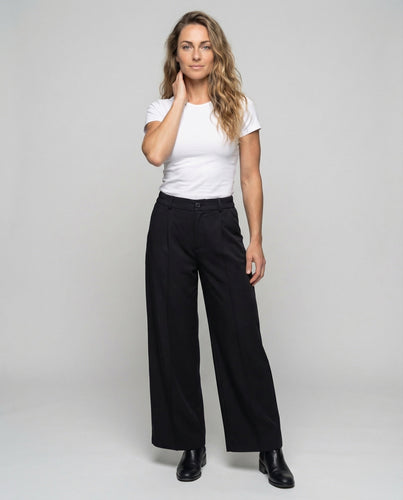 Ladies Wide Fabric Trousers Part-Elasticated Back