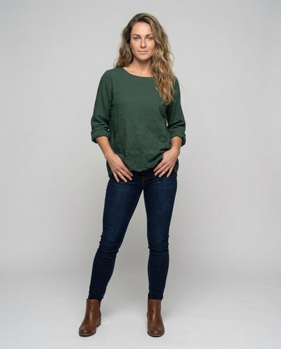 Women Tunic-Blouse Eyelet Embroidery Hem