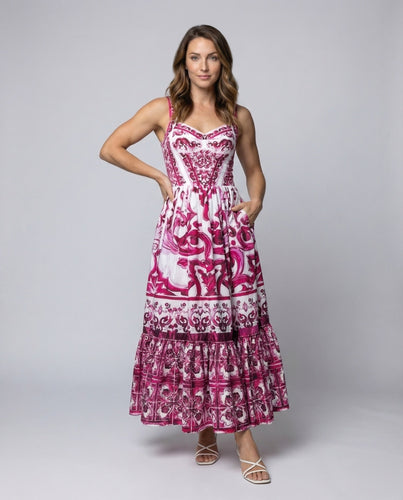 Women’s Boho Maxi Dress Ornamental Tile Print
