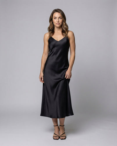 Women's Satin Maxi Dress Flattering V-Neck