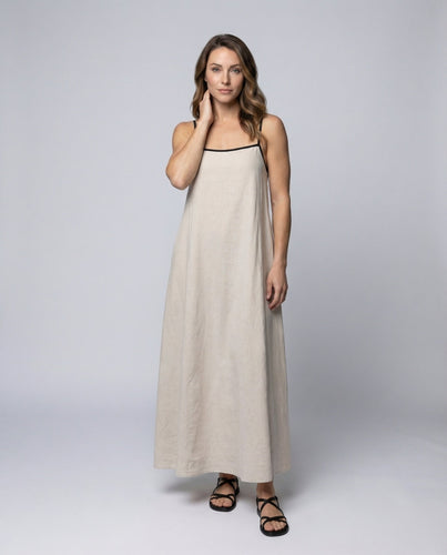 Women's Slip Dress-Maxidress Linen Blend Side Slit